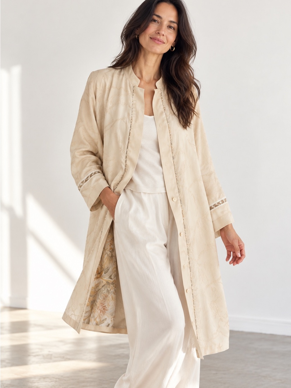 Vintage Harari 100% Silk Embroidered Long Jacket Art to Wear XL